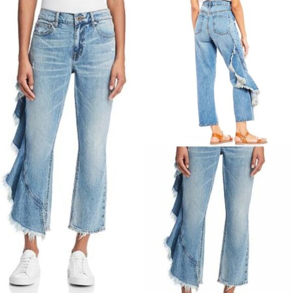 Chelsea & Violet High Waist Ruffle Jeans Medium Wash Denim, Size 30 - Picture 1 of 1